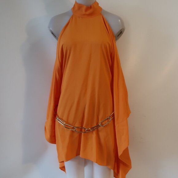 Taller Marmo Orange Halter Chain Belt Sleeveless Halter Tunic Top L COLOR - Picture 2 of 9